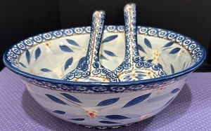 Temptations Old World Azul Floral Servir Cuenco Ensalada Cuchara Tenedor Set 2 Cuartos - Imagen 1 de 8