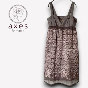 Axes Femme Brown Sleeveless Lace Dress Layered Look Embroidered M Japan Girly - Picture 1 of 12