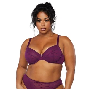 Savage X Fenty Bra Womens 44DDD Flocked Unlined Dark Purple Valentine's Day - Picture 1 of 5