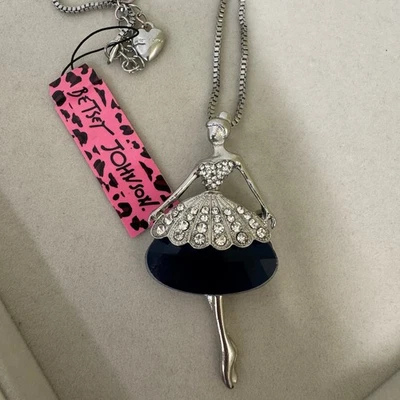 Collar colgante bailarina bailarina de gran tamaño Betsey Johnson plateado azul Foto 1 de 4