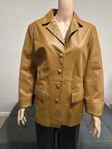 Chaqueta Blazer Terry Lewis Para Mujer Mediana Cuero Coñac Cuero Genuino Usada en Excelente Condición - Imagen 1 de 10