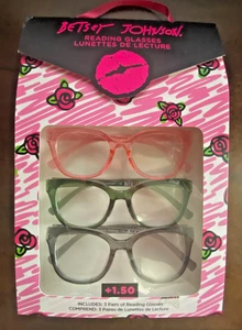 Betsey Johnson Lesebrille +1,50 Lesebrille 3er Pack Catseye rosa grün grau - Bild 1 von 3