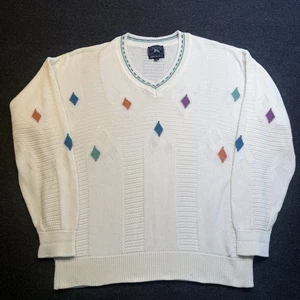 Vintage Burberrys White Diamond Argyle Strickpullover Herren XL USA Golf Opa - Bild 1 von 12