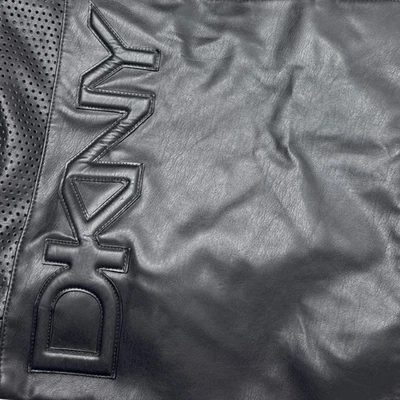 NWT DKNY Black Faux Leather Tote Bag Large Perforated Logo Shopper Purse - Image 1 of 4