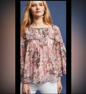 AKEMI KIN Anthropologie Bluse Top Blumen Spitze rosa transparent Bauer Gr. Small - Bild 1 von 10