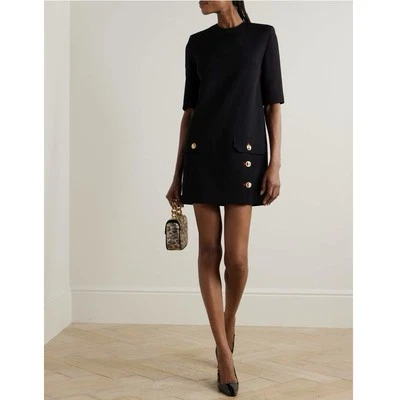 Versace Button Detail Virgin Wool Mini Dress 12 US 48IT Black NWT - Image 1 of 4
