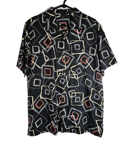 Vtg Tulliano Button Down Shirt Men’s Med Black 100% Silk Lightweight Geo Print - Picture 1 of 8