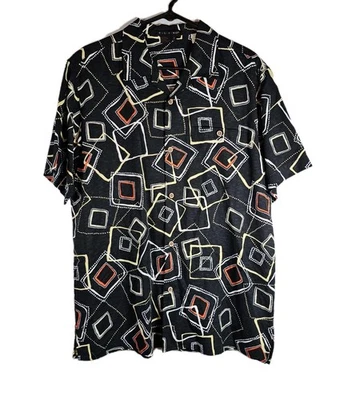 Vtg Tulliano Button Down Shirt Men’s Med Black 100% Silk Lightweight Geo Print - Image 1 of 4
