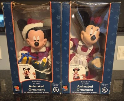 1998 Santa's Best EZ Light Animated Ornaments Mickey & Minnie New In Box - Image 1 of 4