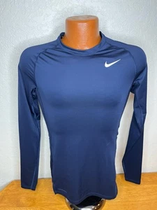 Men's Nike Pro Combat Fitted L/S Athletic T-Shirt Large L - Navy Blue - Poly - Picture 1 of 5