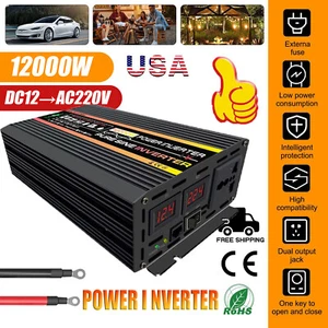 2000W Car Power Inverter DC 12V To AC 110V Pure Sine Wave Solar Converter LCD - Picture 1 of 10