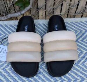 ROAM Puffy Nudes Vegan Leather Slides Sandals 38 7-7-1/2" NWT FLAW - Picture 1 of 8