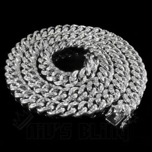 18K White Gold Miami Necklace Bling Out Iced Lab Diamond Cuban Chain Link 13mm