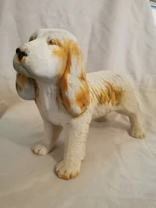 Vintage Retro Large Cute Spanial Dog China Ornament White & Brown,Needs New Home - Picture 1 of 12