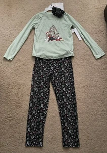 NWT Tahari Girl Christmas Tree Girl's Outfit 3 PC Shirt/Legging/Hair Tie Size 7 - Picture 1 of 5