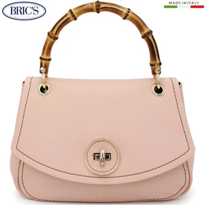 BRIC'S GONDOLA Made in Italy pink leather small Satchel bag bamboo handle purse - Picture 1 of 11
