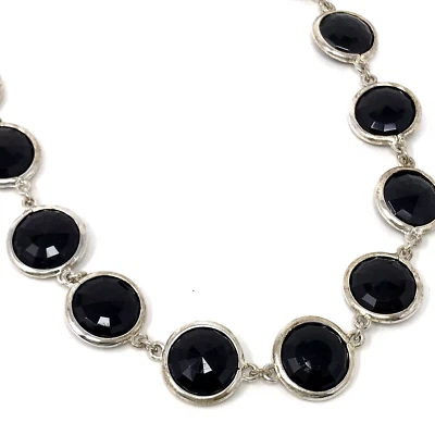 WHBM Casa Blanca Mercado Negro Redondo Negro Facetado Collar Tono Plata 21" Foto 1 de 4