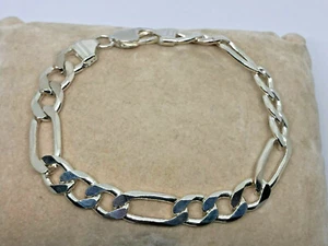 925 STERLING SILVER FIGARO LINK BRACELET MADE IN ITALY / 8.5" / 28g. / #444 - Picture 1 of 6