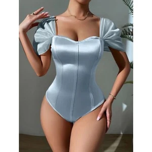 Princess Cinderella Satin Body Suit with Ruffle Puffy Sleeves Size XS - Picture 1 of 5