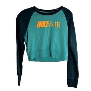 Nike Cropped Crewneck Sweatshirt Kids Girls Size Large Teal Air Logo - Picture 1 of 4