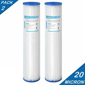 Paquete de 2 filtros de agua de sedimentos plisados para toda la casa 20""x4,5"" 20 micras para azul grande - Imagen 1 de 10
