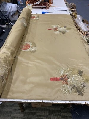 100% SILK Palm Tree EMBROIDERED SILK DRAPERY UPHOLSTERY FABRIC  Sold Per Yd - Image 1 of 4
