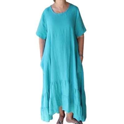Ladies handmade ruffled bottom linen prairie style dress - Image 1 of 4