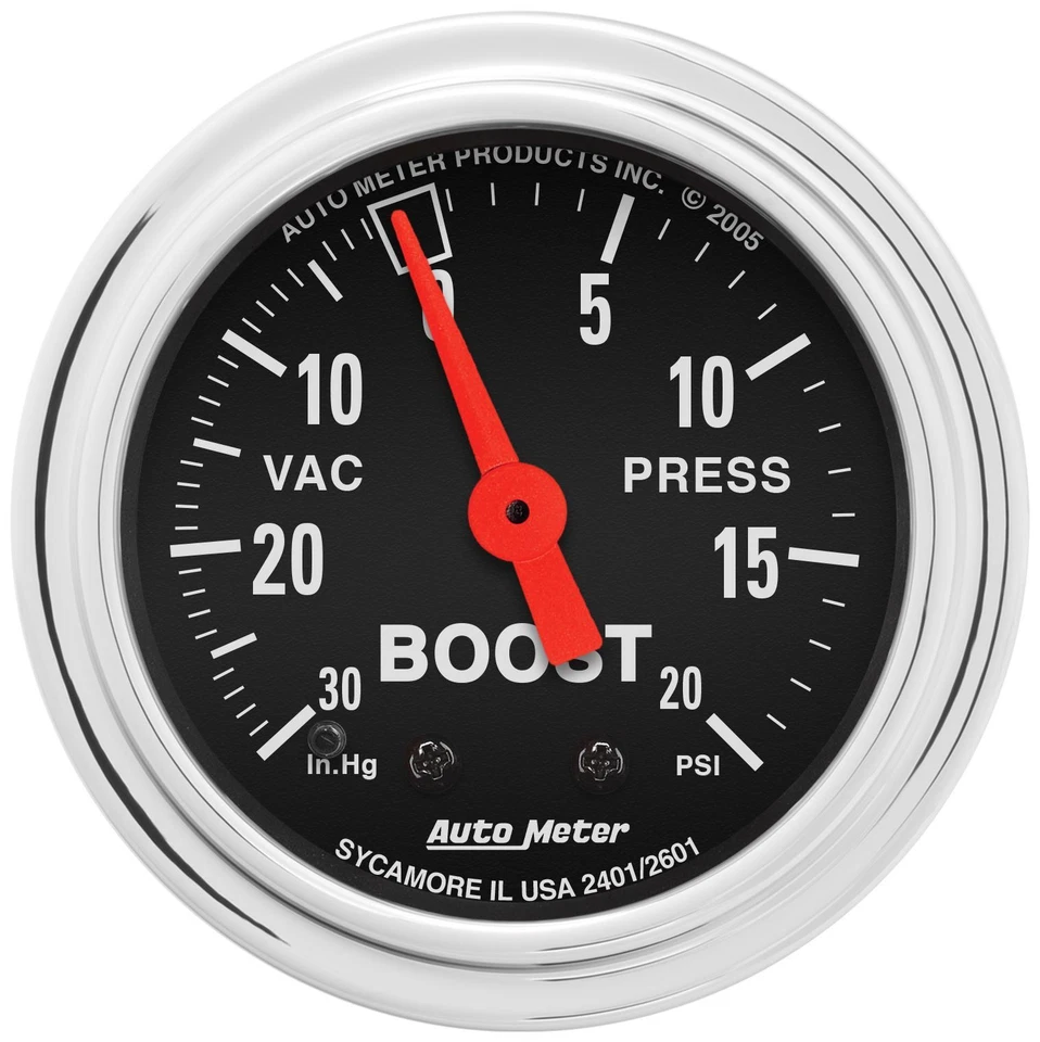 AutoMeter 2401 Traditional  Mechanical Boost/Vacuum Gauge 2 1/6 30 In HG/20 Psi - Image 1 of 1