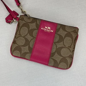 Coach Small Wristlet Tan & Pink Coach Logo Design Wallet Purse - Picture 1 of 9