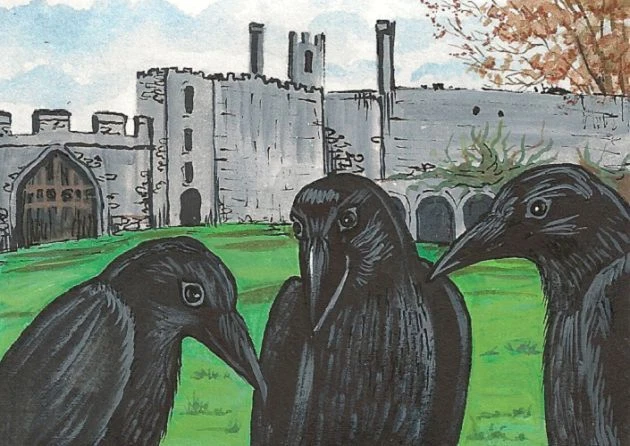 ACEO LONDON TOWER CROW RYTA ENGLAND PRINT OF PAINTING CASTLE LANDSCAPE Halloween - Image 1 of 1