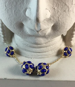 KJL by Kenneth Jay Lane Cabochon Ball Navy Blue Dangle Earring ~ Pierced w/Disc - Picture 1 of 9
