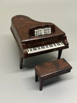 老式Ideal大钢琴带损坏娃娃屋长凳家具塑料美国 — 第 1/4 张图片