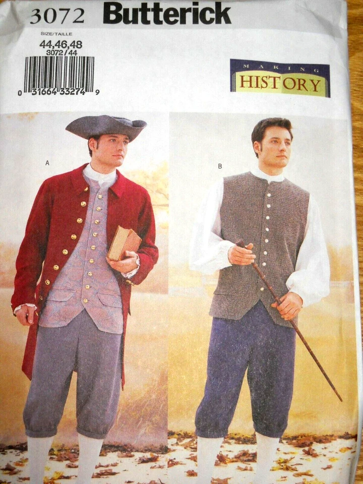 Butterick 3072 Colonial Mens Costume Pattern Making History 38-42 Tricorner Hat