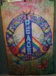 Large PEACE SIGN Flag Garden 27x38.5" Butterfly Hearts Dove Double Side Outdoor - Picture 1 of 7
