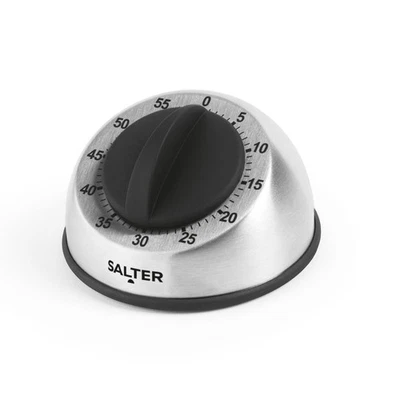 Salter Mechanical Kitchen Timer Stainless Steel 60 Minute Easy Grip Wind Up Dial - Image 1 of 4