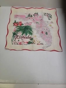Mapa estatal de recuerdo vintage HANKY, PAÑUELO, FLORIDA estilo antiguo. - Imagen 1 de 6