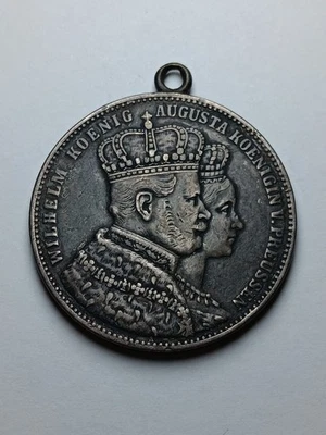 1861 German States Prussia Wilhelm I Coronation Silver 1 Thaler W/ Loop - Image 1 of 4