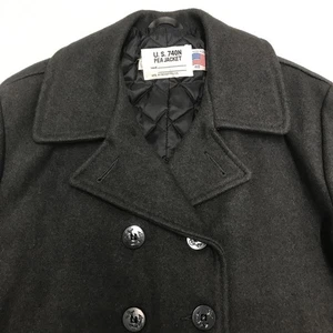 SCHOTT NYC Pea Coat Mens 48 Wool 740N Military Jacket Quilt Lined USA Dark Grey - Picture 1 of 9