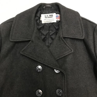 SCHOTT NYC Pea Coat Mens 48 Wool 740N Military Jacket Quilt Lined USA Dark Grey - Image 1 of 4