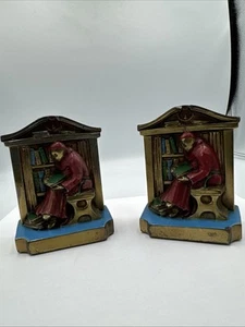 Monk Library Sculpted Book Ends Bronze Clad Painted Ronson. - Picture 1 of 7