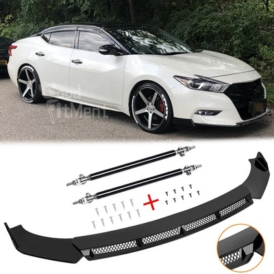 适用于日产 Maxima 光泽黑色前保险杠唇部分离器锅炉套件 + 支柱杆 — 第 1/4 张图片