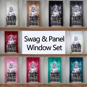 Plain Voile Curtain Panel and Swags Set - Huge Range Of Colours - Free Postage - Picture 1 of 23