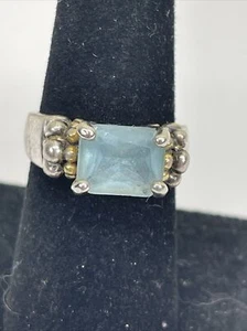 Vtg 925 Sterling Silver Natural Square Sky Blue Gemstone Statement Ring S 7.75 - Picture 1 of 12