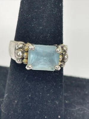 Vtg 925 Sterling Silver Natural Square Sky Blue Gemstone Statement Ring S 7.75 - Image 1 of 4