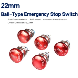 22mm Stainless Steel Mushroom Head 5A IP67Arrow Marking Heavy Duty E-Stop Switch - Picture 1 of 23