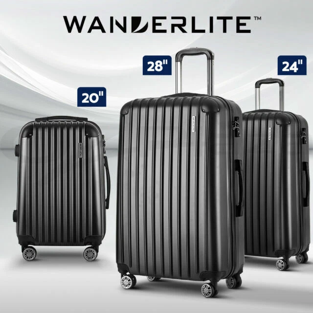 Wanderlite Luggage Suitcase Set, Black - 3 Piece