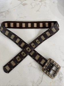 VTG Leatherrock Belt Y2K Women's Two Toned Woven Leather, Metal Studs Size: 35? - Picture 1 of 9