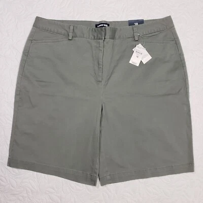 Pantalones cortos Lands End para mujer 18 tiro medio 10” entrepierna chinos lavados verde militar nuevos con etiquetas Foto 1 de 4