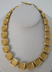 Vintage Satin Gelbgold Signatur Anne Klein Logo Löwe Größe Cube Link Halskette - Bild 1 von 7