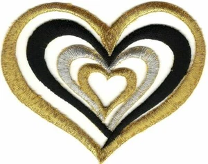 3.75" Metallic Gold Black Silver Concentric Heart Embroidery Heart - Picture 1 of 1
